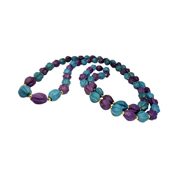 Purple & Teal Dyed Seed Beaded Long Layering Necklace 32" Chain Jewelry - Picture 9 of 11
